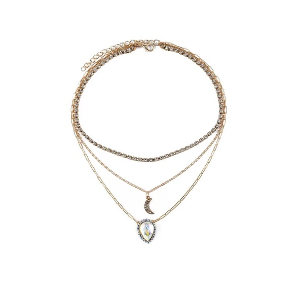 3/$25⚡️cz moon & teardrop layered choker necklace - Picture 3 of 9